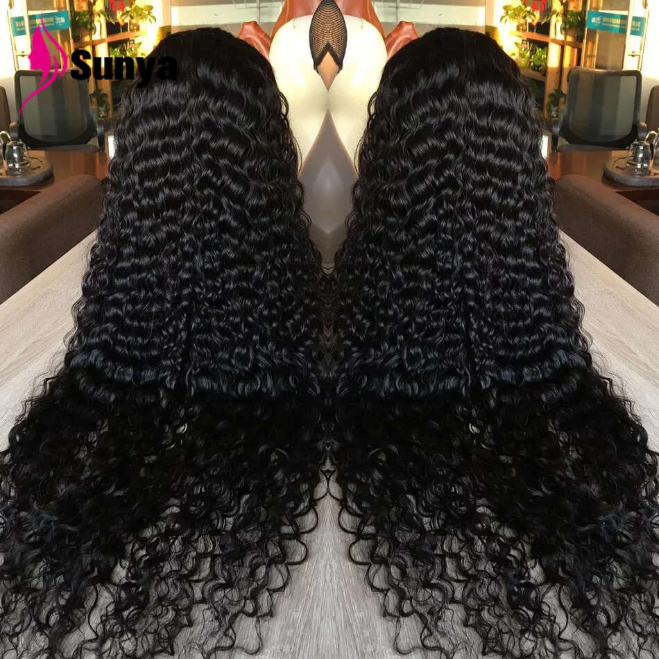 Kinky Curly Wigs x HD Lace Front Human Hair Black Deep Wave Frontal Wig Closure