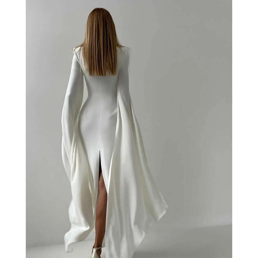 Unique Mermaid Prom Long-Sleeve Capped Design Fairy Ankle Length Front Split Celebrity Evening Dresses Plus Size Custom Made L24473 0508