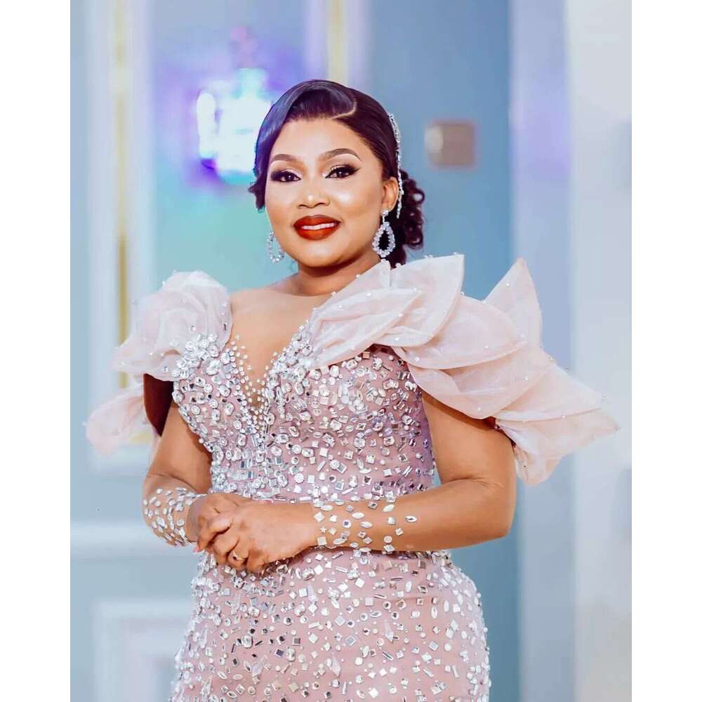 2024 Plus Size Mermaid Illusion Prom Dresses Beaded Crystals Evening Formal Party Second Engagement Birthday Gowns Dress ZJ898