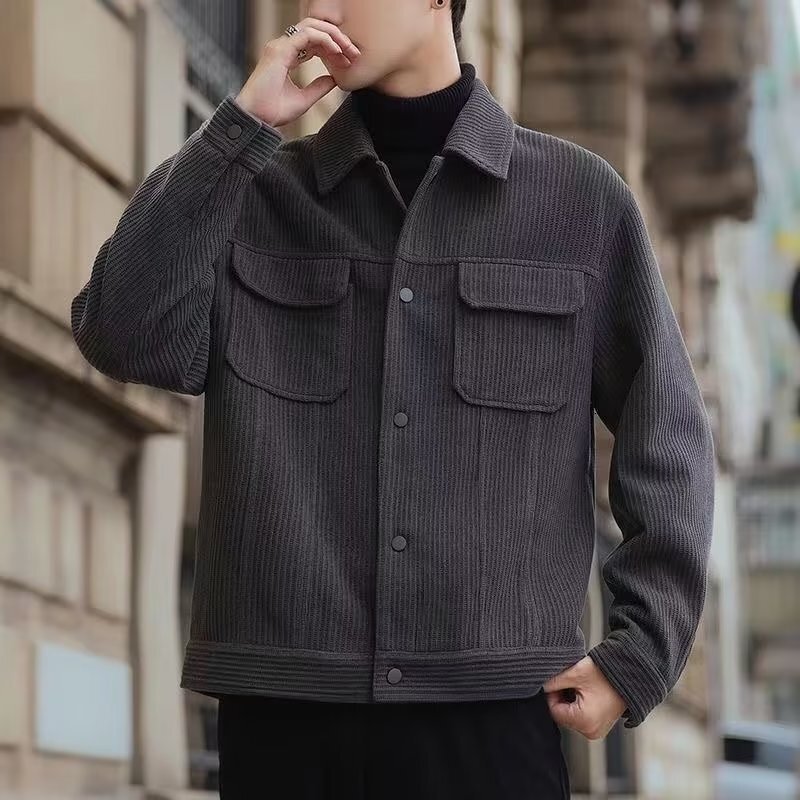2024 new designer autumn and winter casual corduroy workwear with lapel, Korean fashion men's plush thick jacket