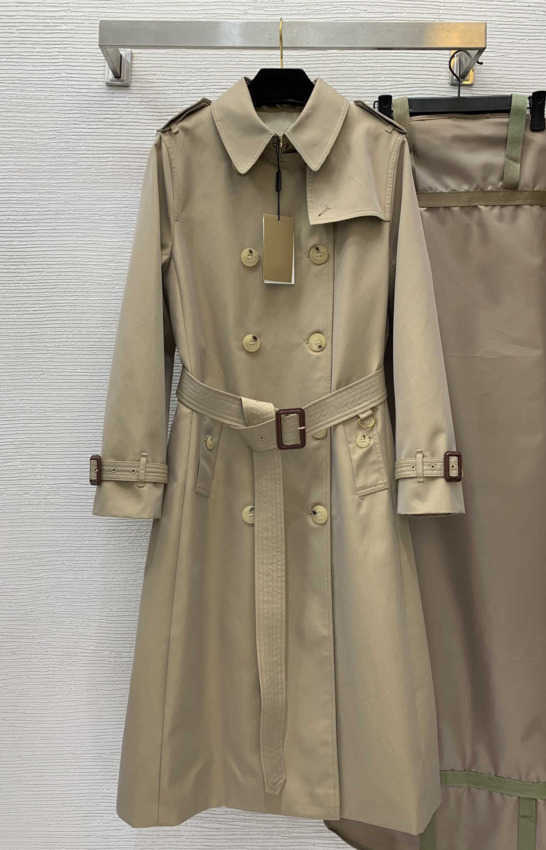 trench coat women long designer Classic Double Breasted Lapel Windbreaker Jacket with Waist Belt Waterproof fabric Mid Long coat High Quality Winter coats for women