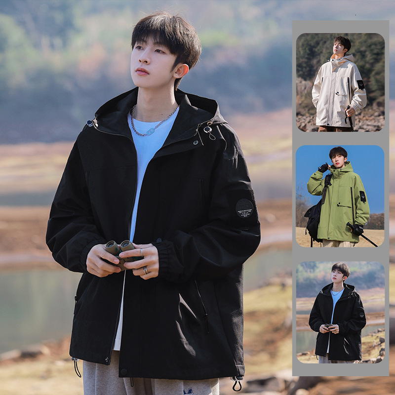 2024 new designer fashionable hooded waterproof windproof high collar zipper jacket casual men's jacket