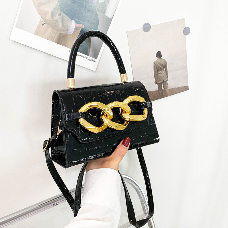 Shoulder Women's Top-handle Handbag, Solid Colour PU Leather Gold Chain Crossbody, Womens Vintage Bags Lightweight For Daily Use New Free Deliver