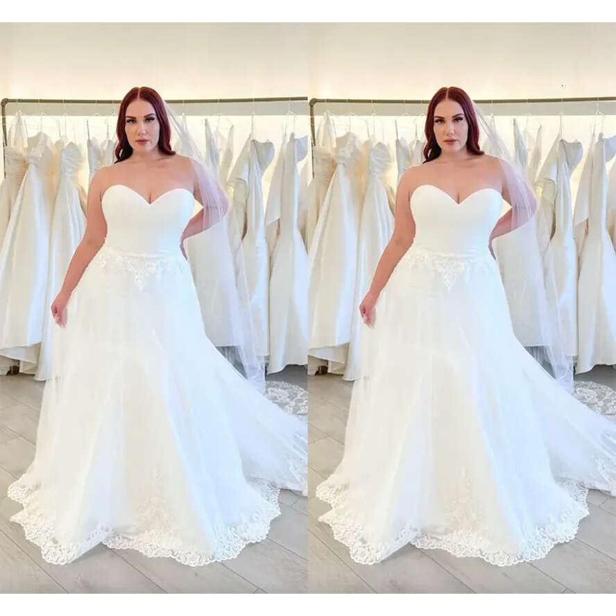Beautiful Plus Size A E Wedding Dresses For Bride Women Seetheart Tulle Lace Applique Backless Satin Court Train Bridal Gowns Vestidos De Noiva 0509
