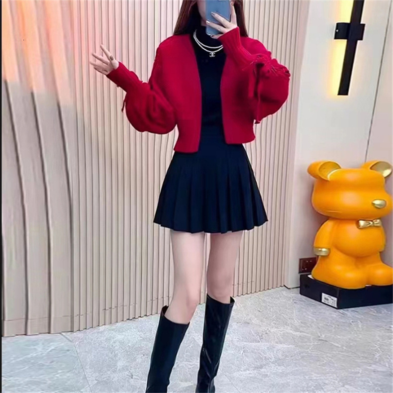 Small Shawl Women S Autumn And Winter New Product Knitted Cardigan Jacket Short Style Twisted Flower Solid Color V Neck Sweet Tie F1028#32