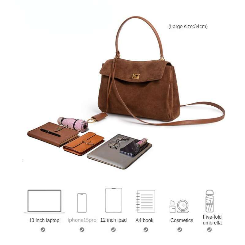 2024 Fall And Winter New Roden Soft Suede Tote Large Capacity Frosted Leather Lock Kylie Single Shoulder Crossbody Bag