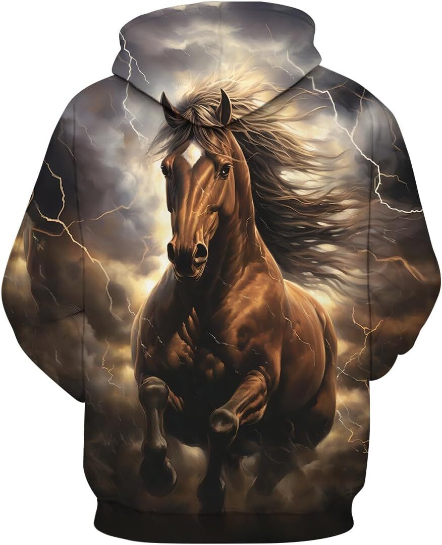 Hoodie for Mens Womens Men Brilliant Starlight Thunderbolt 3D Horse Printing Hoodies Aurora Animal Graphic Hooded Sweatshirts Graphic Hoodies sweatshi