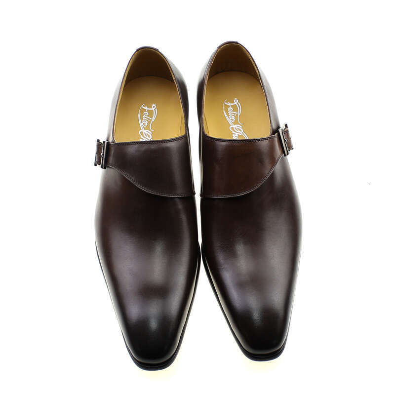 Brand Designer Mens Dress Classic Genuine Leather Buckle Monk Strap Dark Brown Black Office Business Formal Shoes for Men 241108