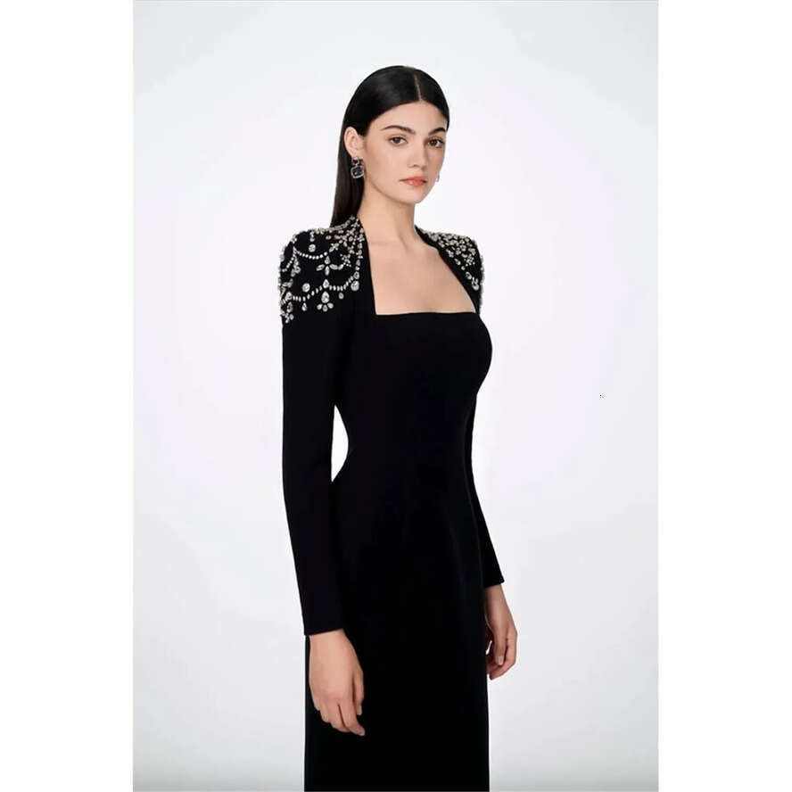 Amanda Taffeta Mermaid Evening Black Prom 2024 Sequins On Shoulder Trumpet Party Formal Ocn Dress 0509