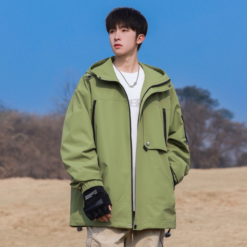 2024 new designer fashionable hooded waterproof windproof high collar zipper jacket casual men's jacket