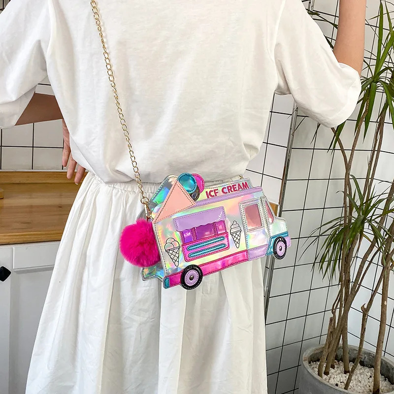 Ice Cream Car Messenger Bag Funny Personality Color Laser Shoulder Bag Women Funny Messenger Bag Crossbody Chain Bag 241025