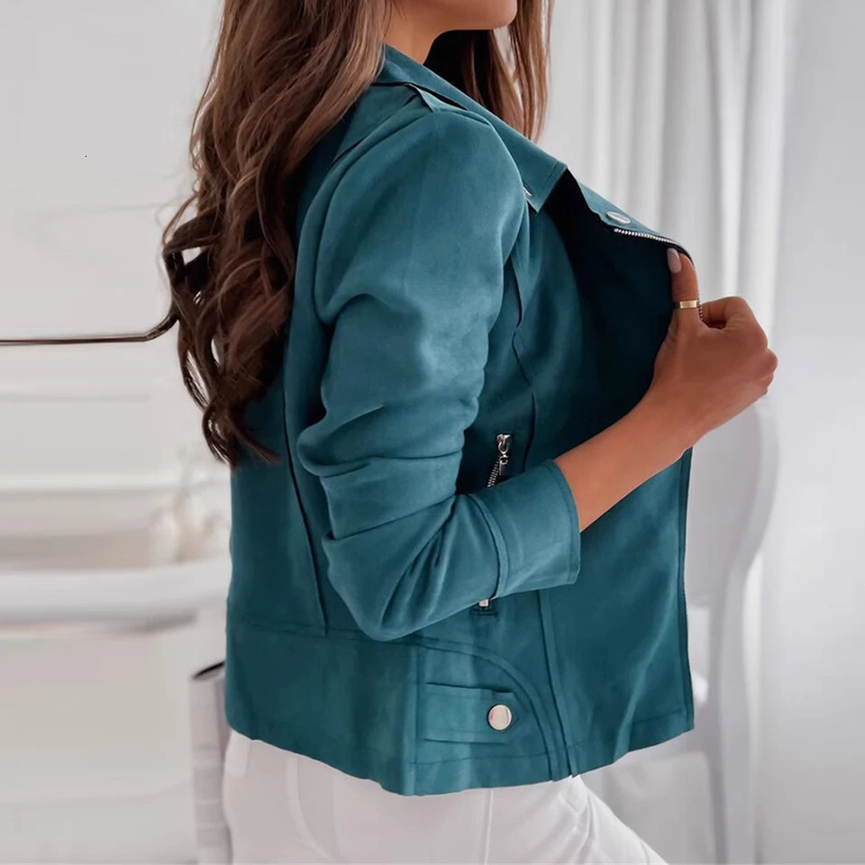 Womens made suede zipper short jacket autumn winter cardigan top fashion Korean coat womens clothing 241025