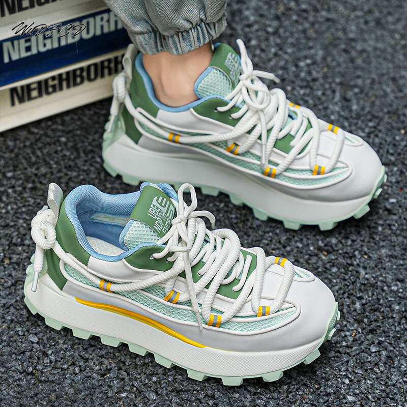 Chunky Sneaker Men Designer Running Fashion Casual Microfiber Leather Mesh Breathable Height Increased Flat Platform Shoes