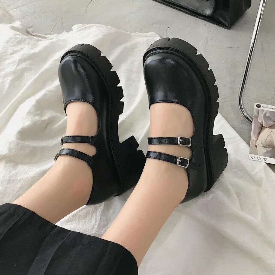 Shoes on heels Women mary janes platform Women's Vintage College Style Lolita Girls black High Heel shoes
