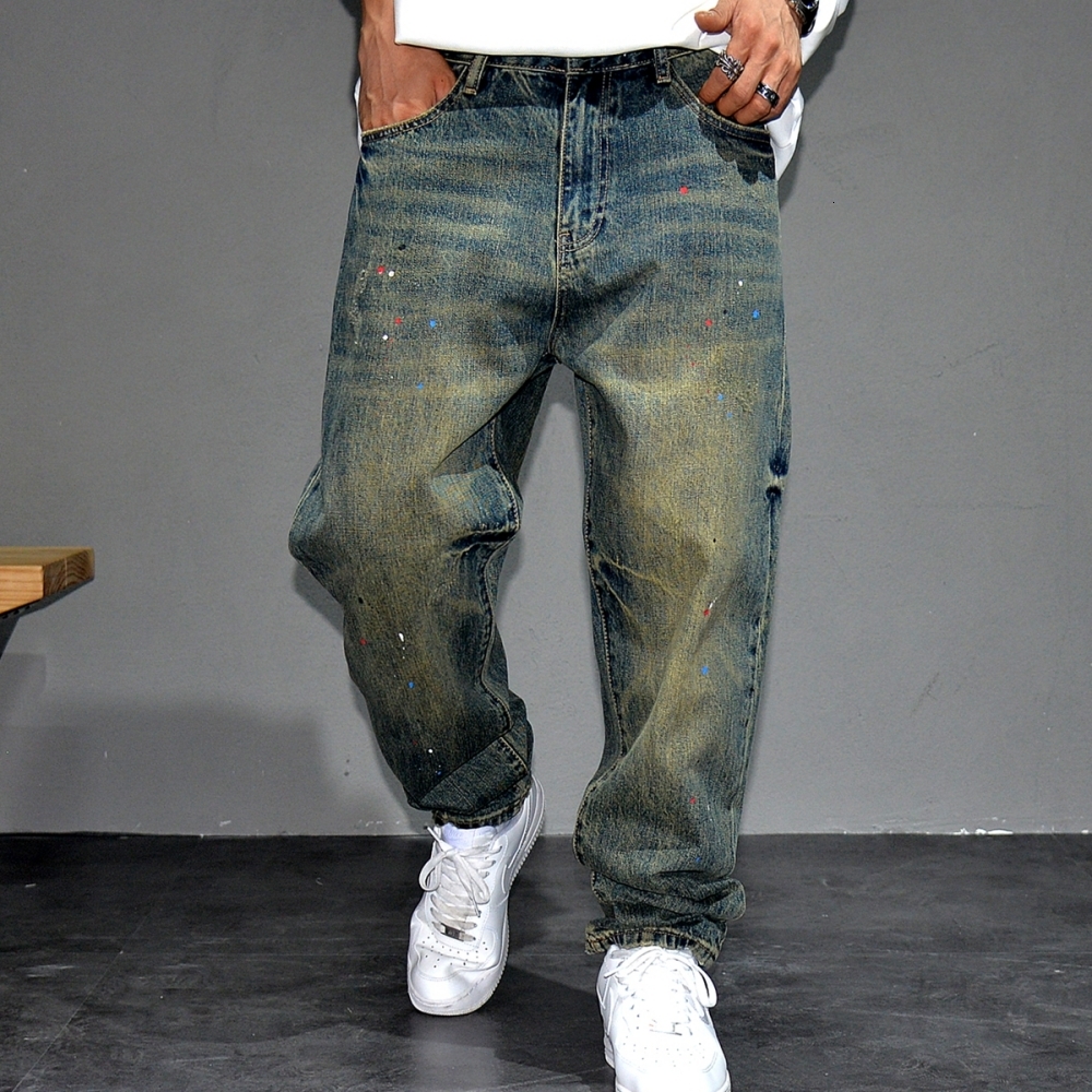 Japanese Streetwear Paint Point Cargo Jeans Men Clothing Haruku Trend Casual Denim Pants Vintage High Quality Trousers Male