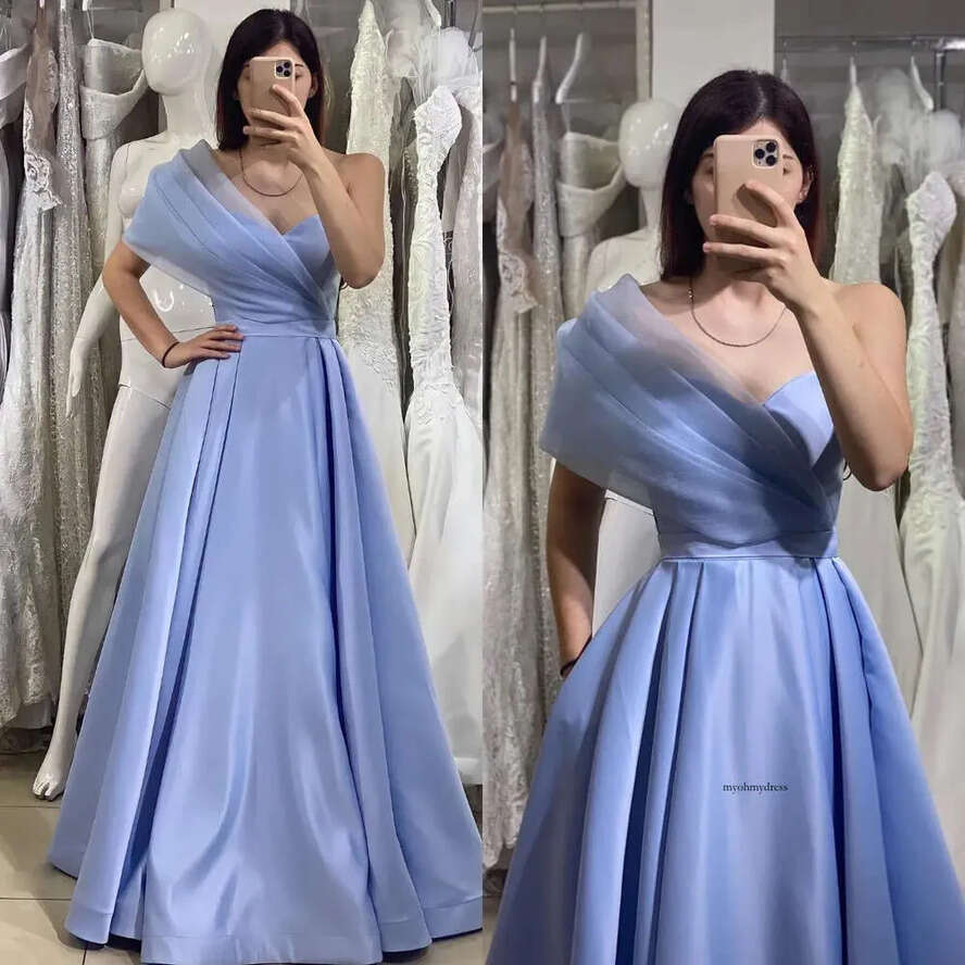 Baby Elegant Blue Evening Dresses Off Shoulder A E Party Prom Pleats Long Dress For Special Ocn