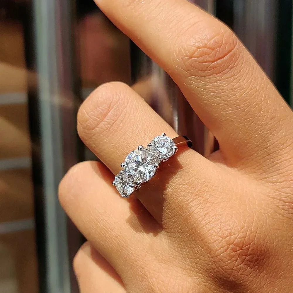 4 Ring with Certificate 925 Sterling Silver Brilliant Cut Lab Diamond Engagement Wedding Band for Women 241028