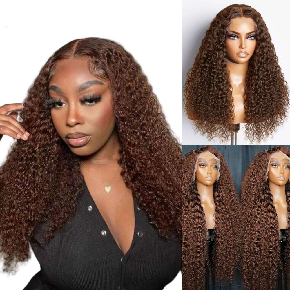 Deep Wave Chocolate Brown x HD Human Hair Lace Frontal Wigs Brazilian For Women Curly