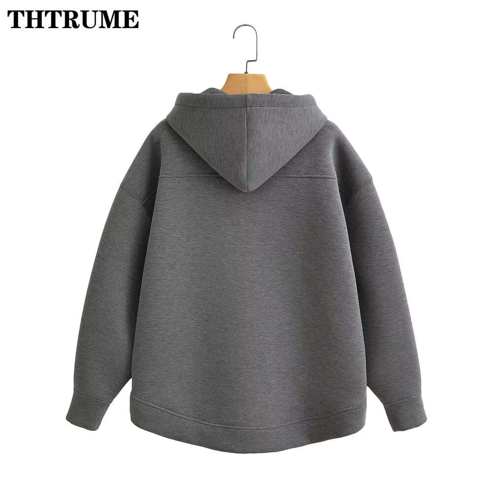 2024 New Autumn Hoodies Fashion Women Solid Zipper Oversized High Street Unisex Hooded Tops Casual Streetwear Pocket Sweatshirts