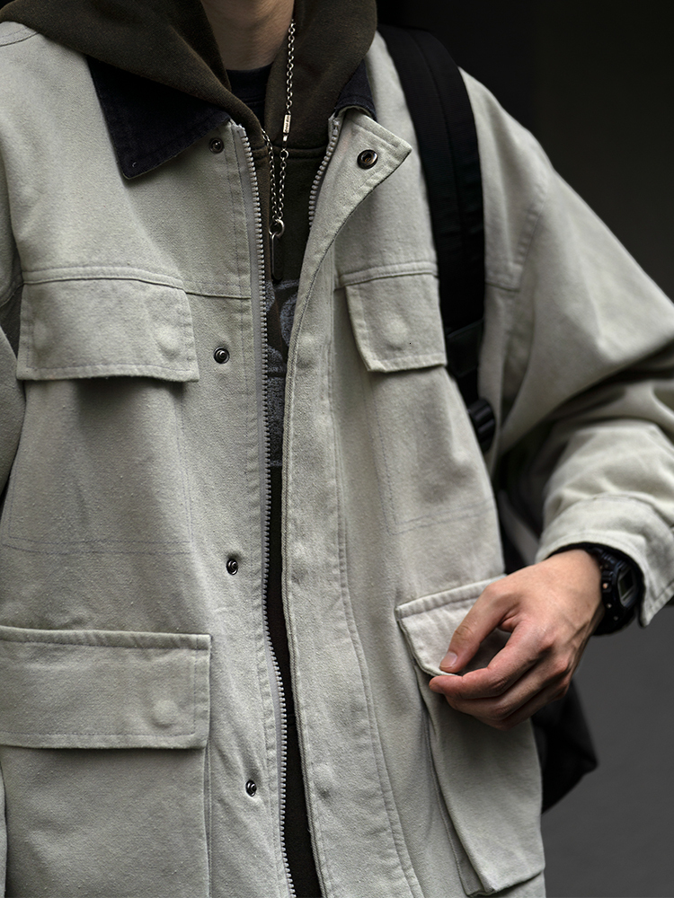 Spring Autumn Korean Fashion High-Quality Multi-Pocket Cargo Mens Clothing Haruku Vintage Safari Jacket Casual Coat