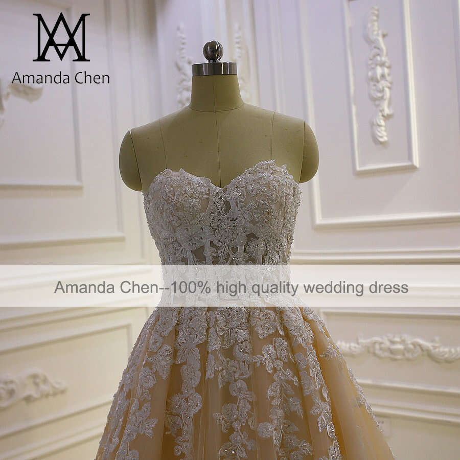 abito da sposa A-e Strapless Lace Applique Beach Casual Wedding dress