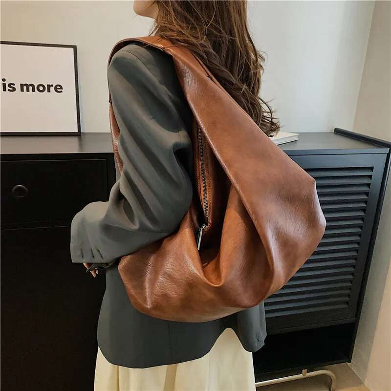 Big Black Shoulder Bags for Women Large Hobo Shopper Solid Color Quality Soft Leather Crossbody Handbag Lady Travel Tote Bag