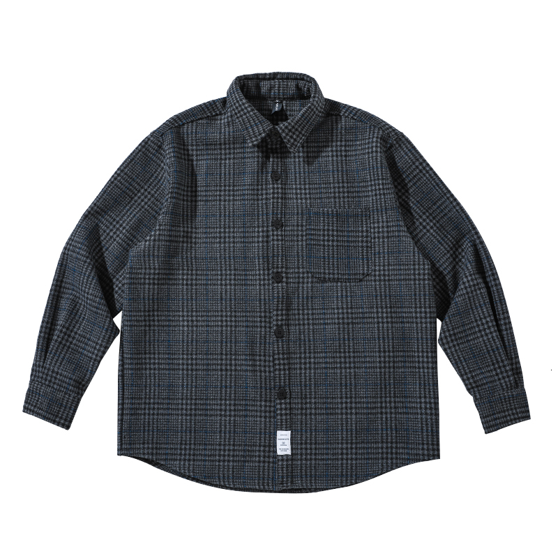 High Quality Thick Woolen Shirt Men Clothing Japanese Streetwear Lapel Long Sleeve Casual Plaid Top Haruku Coats Male