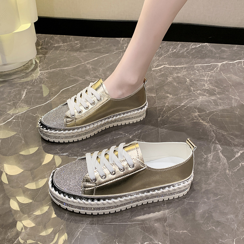 Women Casual Shoes Sequins Rhinestone Shoes Breathable Wear Resistance Lace Up for Outdoor Activities