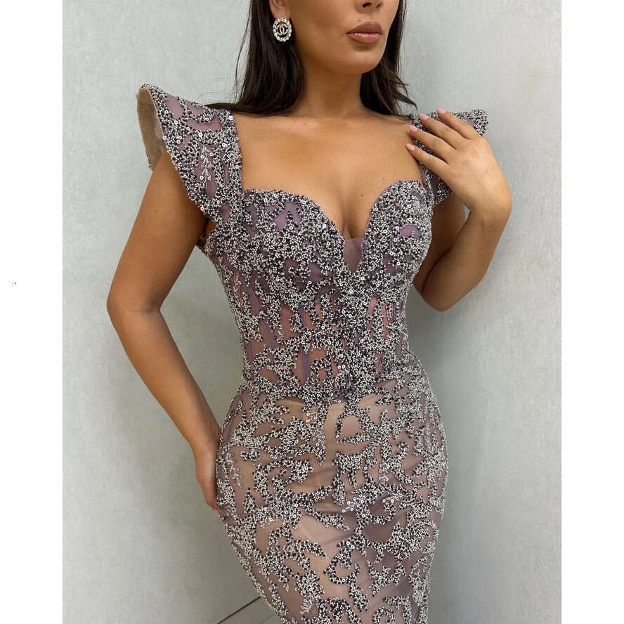 Mermaid Gorgeous Evening Elegant Capped Prom Dress Pleats Beaded Crystal Custom Made Formal Dresses For Women