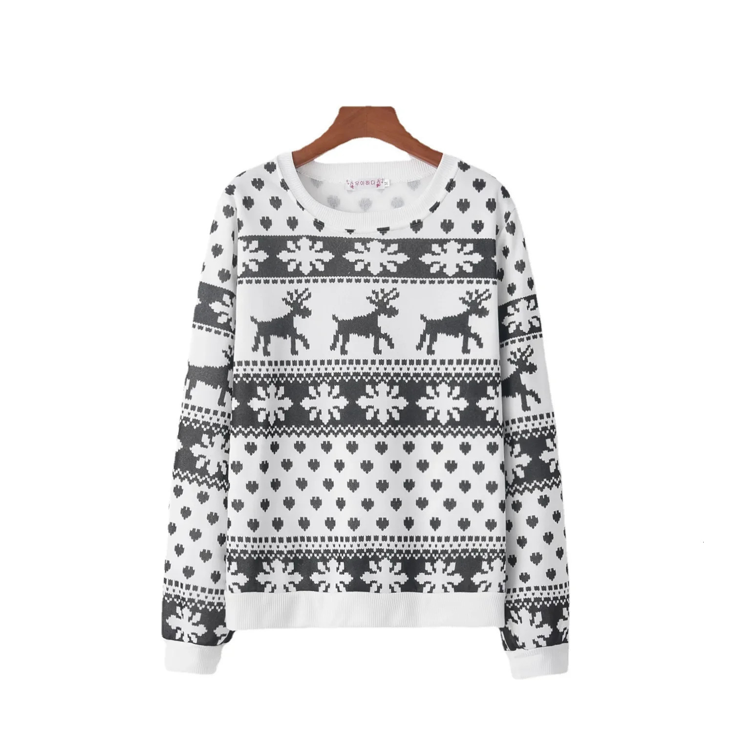 Fashion Womens Christmas Cartoon Deer Print Long Sleeve Round Neck Hoodie 241025