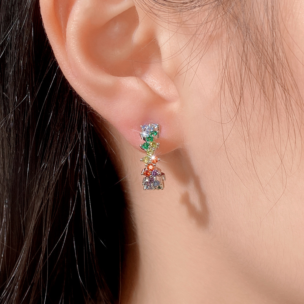 Creative Curved Colored Zirconia Earrings 925 Sterling Silver Women's Geometric Diamond Earrings Classic White Gold Crystal Earrings Luxury Weddi