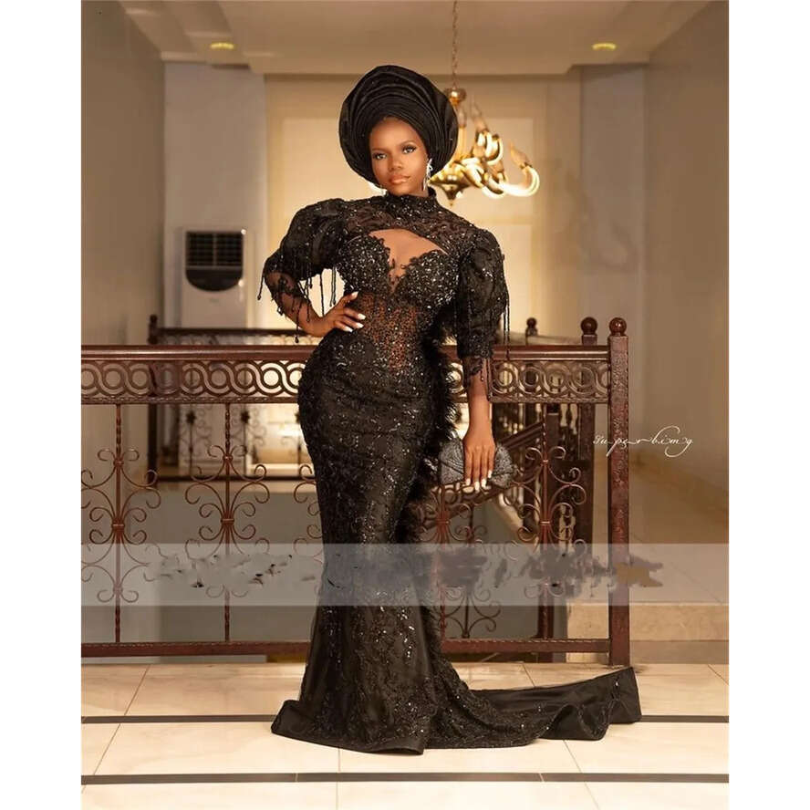High Neck Beaded Tasse Aso Ebi Mermaid Prom Dresses 2024 African Corset Special Party Formal Gowns 0431