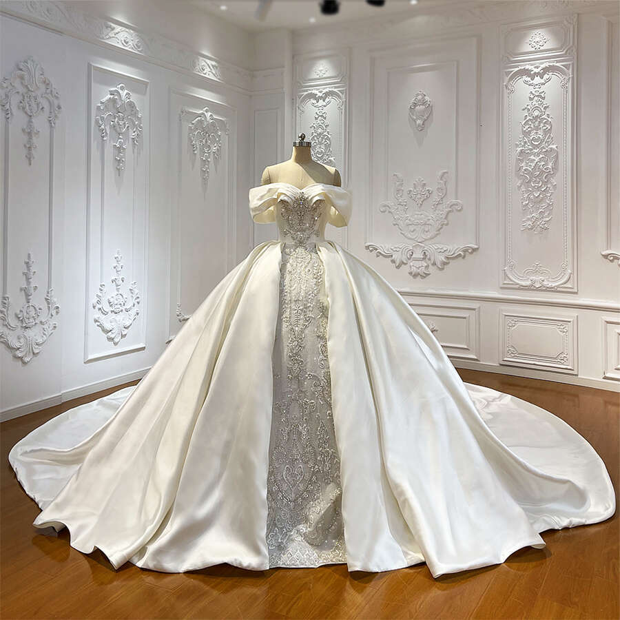 Off The Shoulder Simple With Glass Beading Bridal Stain Ball Gown Wedding Dress
