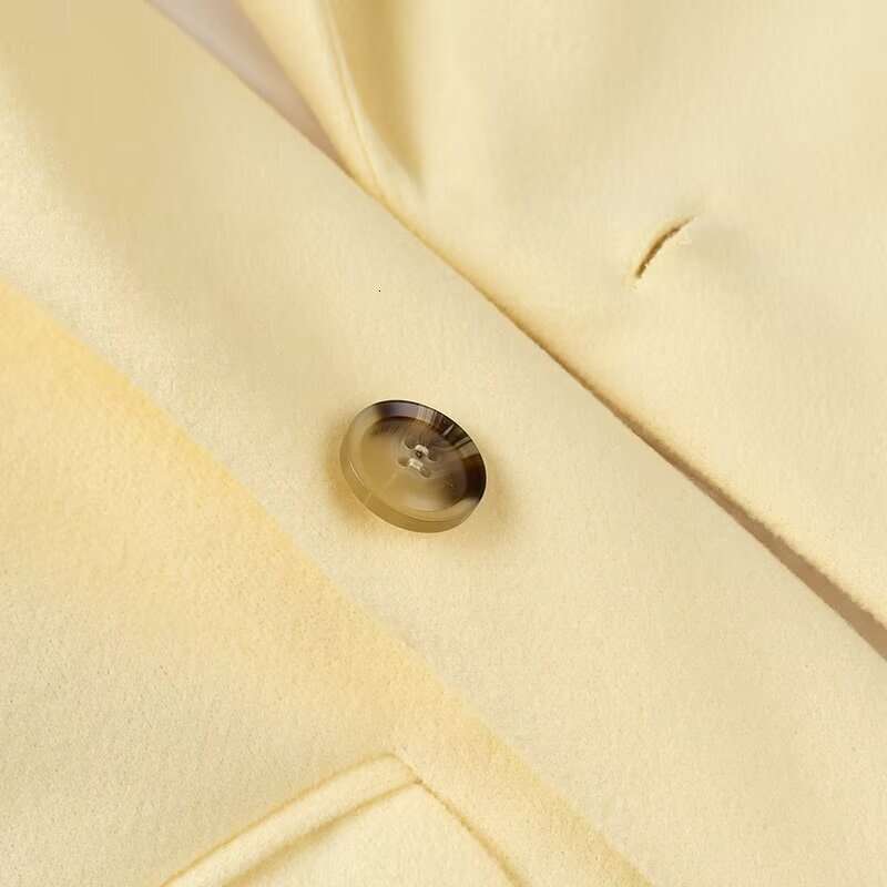 TRAFZA Women Fashion Tweed Lapel Buttons Pocket New 2024 Fall Winter Casual Energetic Yellow Long Coat