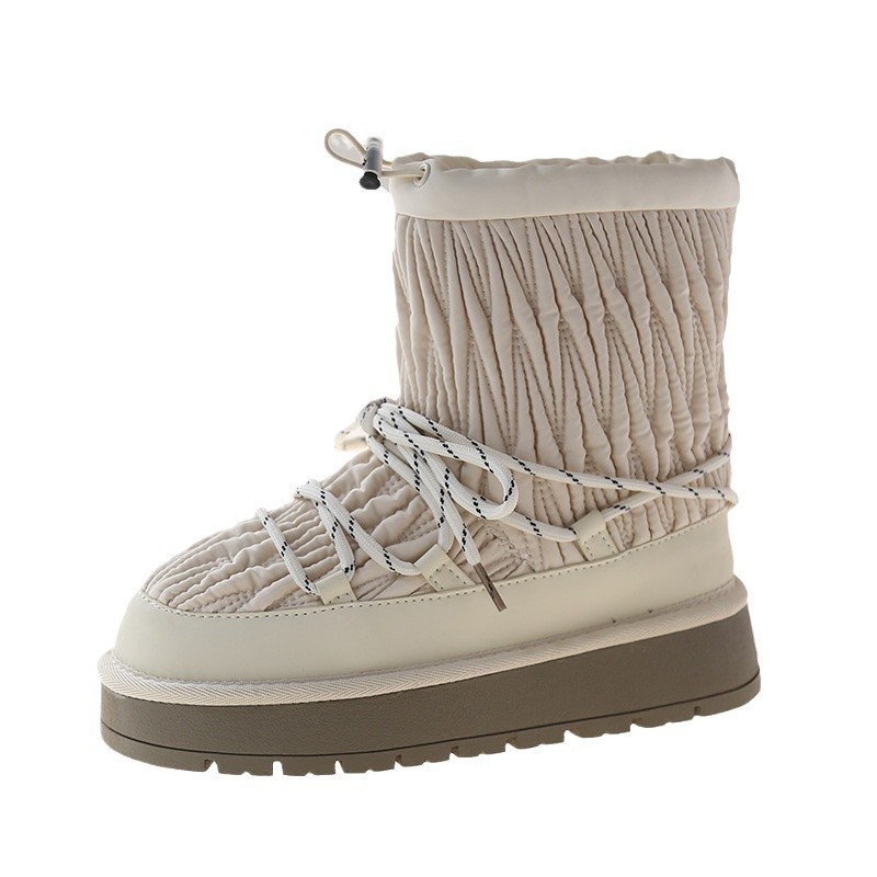 Women's Fashion Boots:Korean Version Thick Sole Incease Height Snow Boots Winter Versatile Anti Slip,Black/Beige,Free shipping