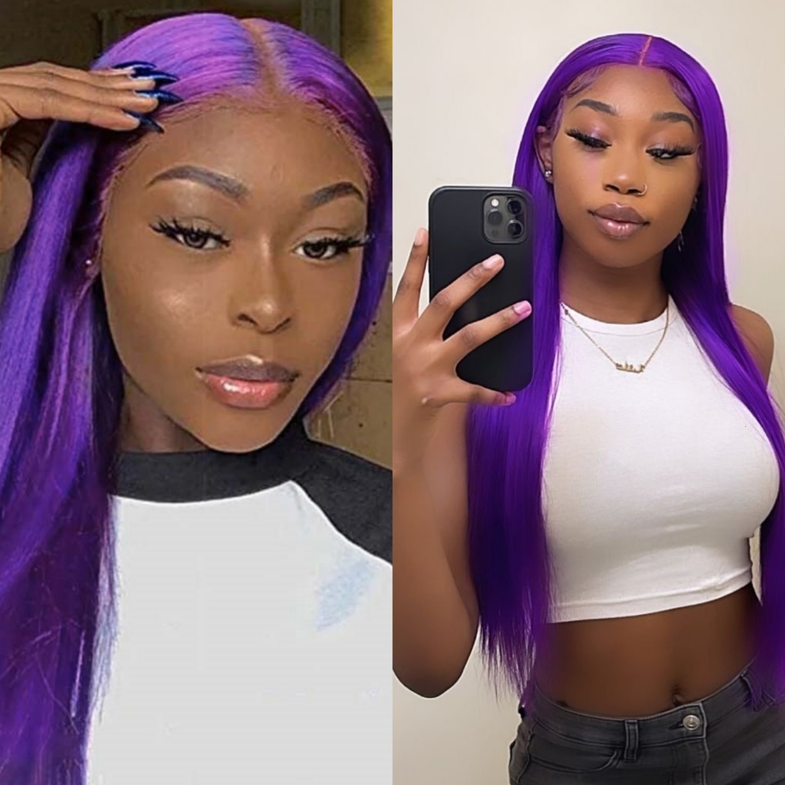 RDY Long Silky Straight Synthetic Front Wig Glueless Deep Purple Color Hair Frontal Lace Wigs for Women Daily