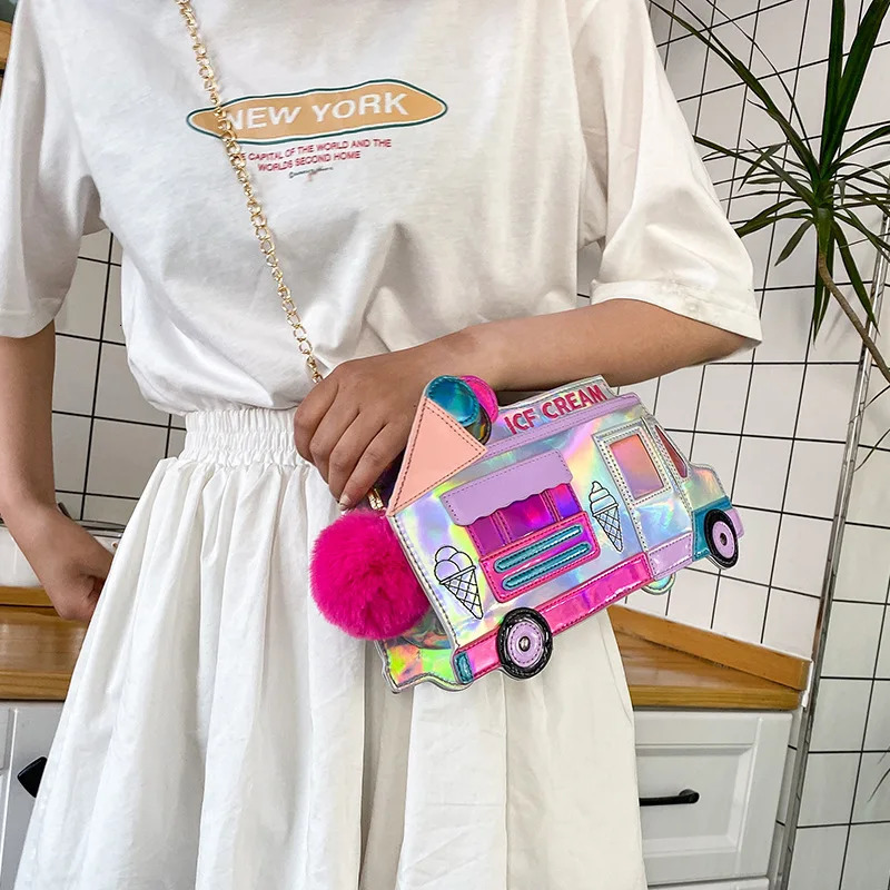 Ice Cream Car Messenger Bag Funny Personality Color Laser Shoulder Bag Women Funny Messenger Bag Crossbody Chain Bag 241025