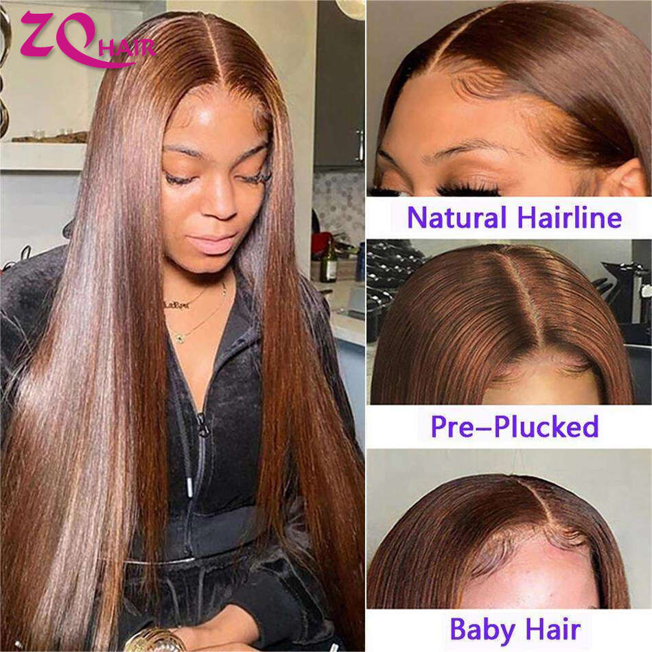 Brown Straight X HD Lace Frontal Wig Human Hair Wigs Brazilian Chocolate Front For Women