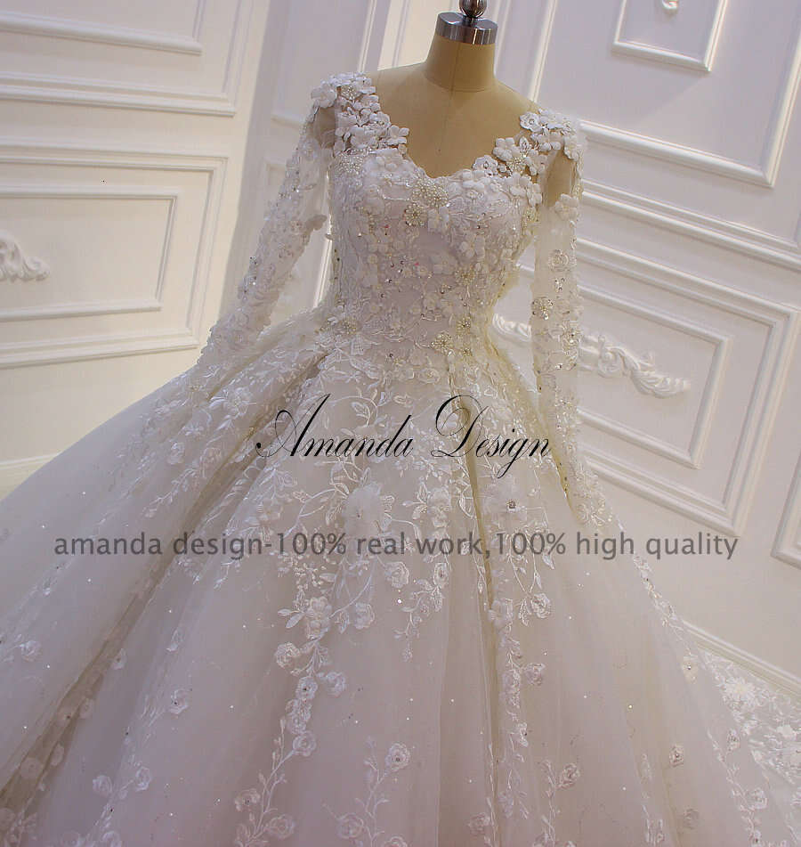 Amanda Design vestidos de novia Long Sleeve Lace Applique wers Wedding Dress for Bride