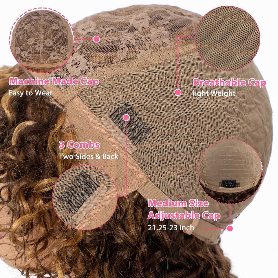 Rebecca Short Hair Wig 100% Remy Brazilian Curled Hair Wig 10 inch Water Wave Wig #4 Black Female Ombre Wig M241028