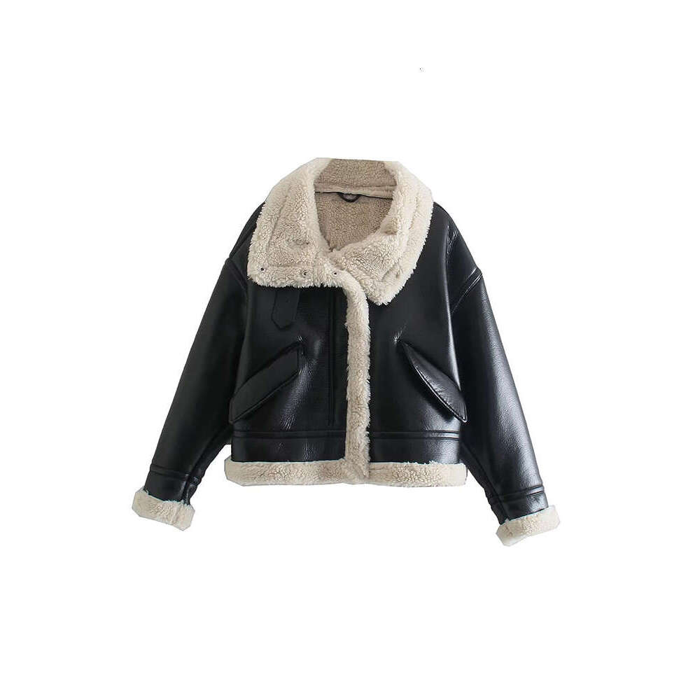 European And American Women's Winter New High-Quality Soft Fleece PU Imitation Jacket Coat Thick Warm Short Leather Jack