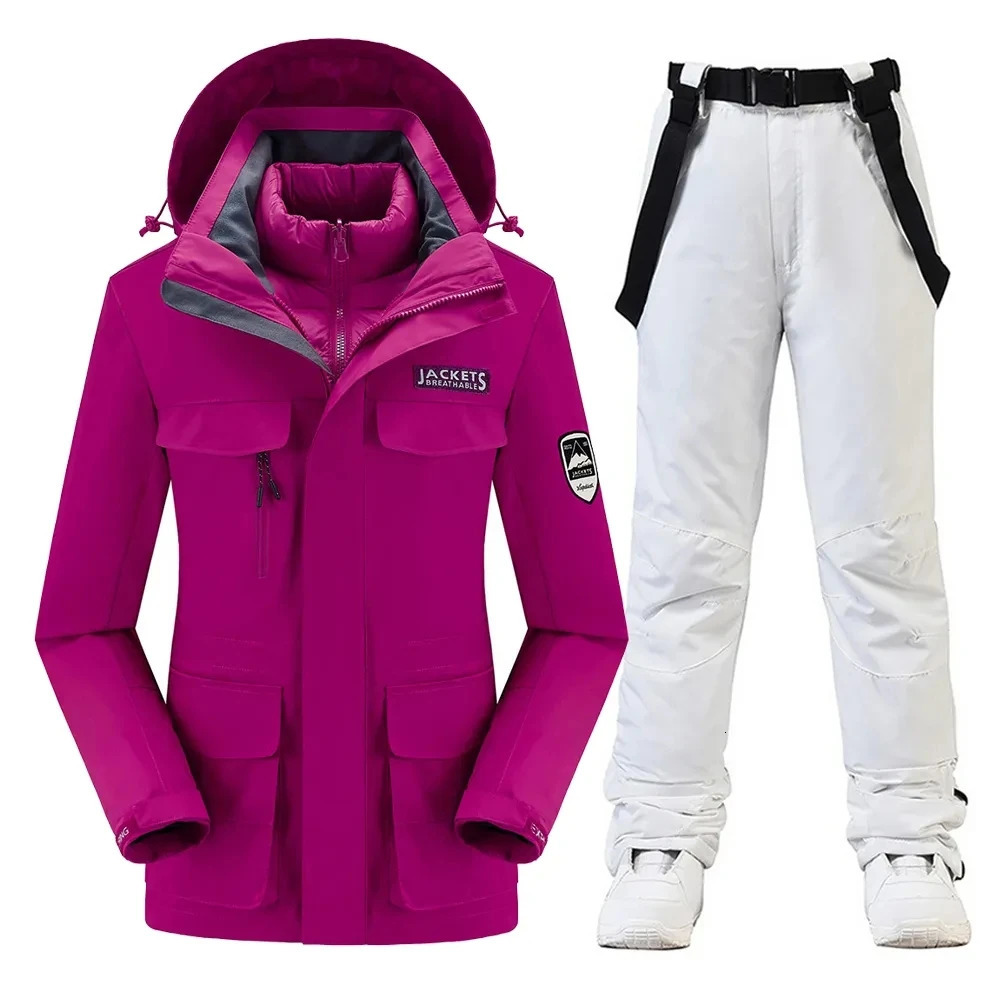 Ski Suit Snowboard Suits Women Windproof Waterproof Warm Thicken Snow Pants And Down Jacket Ski Clothes Set Winter Ski 241028