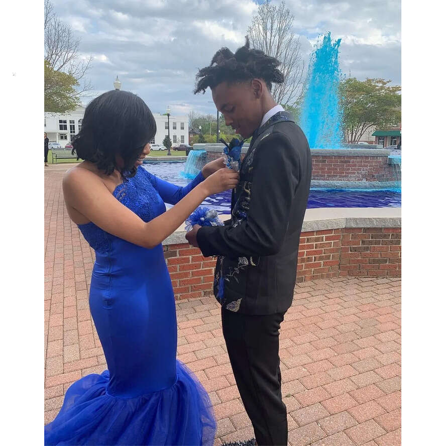 Royal Blue Mermaid Prom Dresses For South African Black Girls Sexy One Shoulder Lace Appliques Tulle Formal Evening Gowns