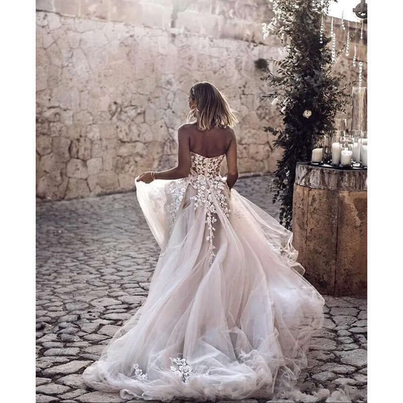 Beach Country Style 3D Ral Appliques Wedding Dresses A-E Sweetheart Bohemian Bridal Gowns For Brides Robe De Marie