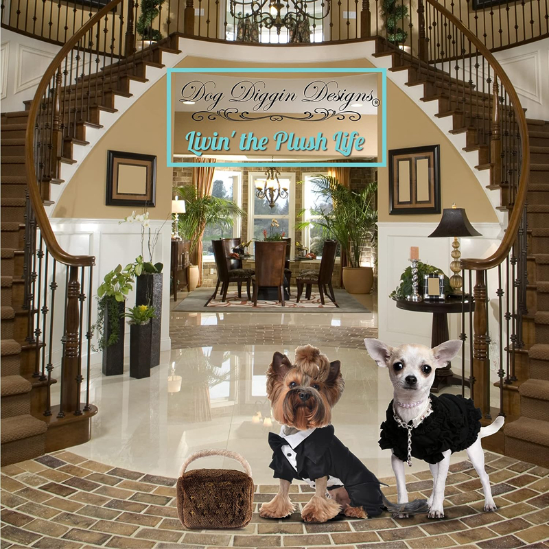 Plush Designer Dog Toys with Interactive Squeaker, Stimulating Pet Enrichment, Machine-Washable & Safe Materials for All Breeds, Bones, Handbag, Dogs 