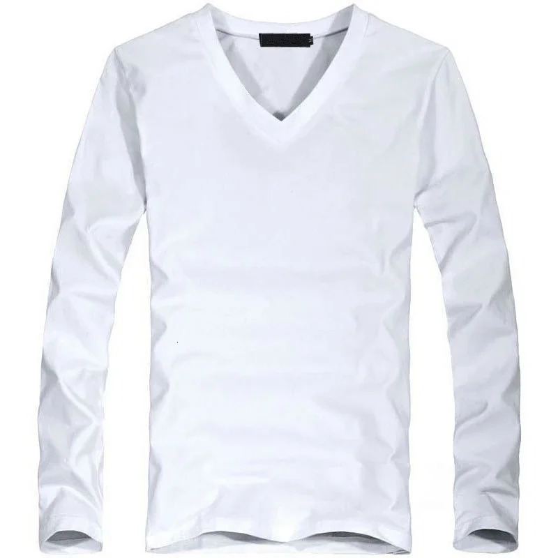 2024 Elastic Mens TShirt VNeck Long Sleeve Men T Shirt For Male Lycra And Cotton TShirts Man Clothing Tees 241024