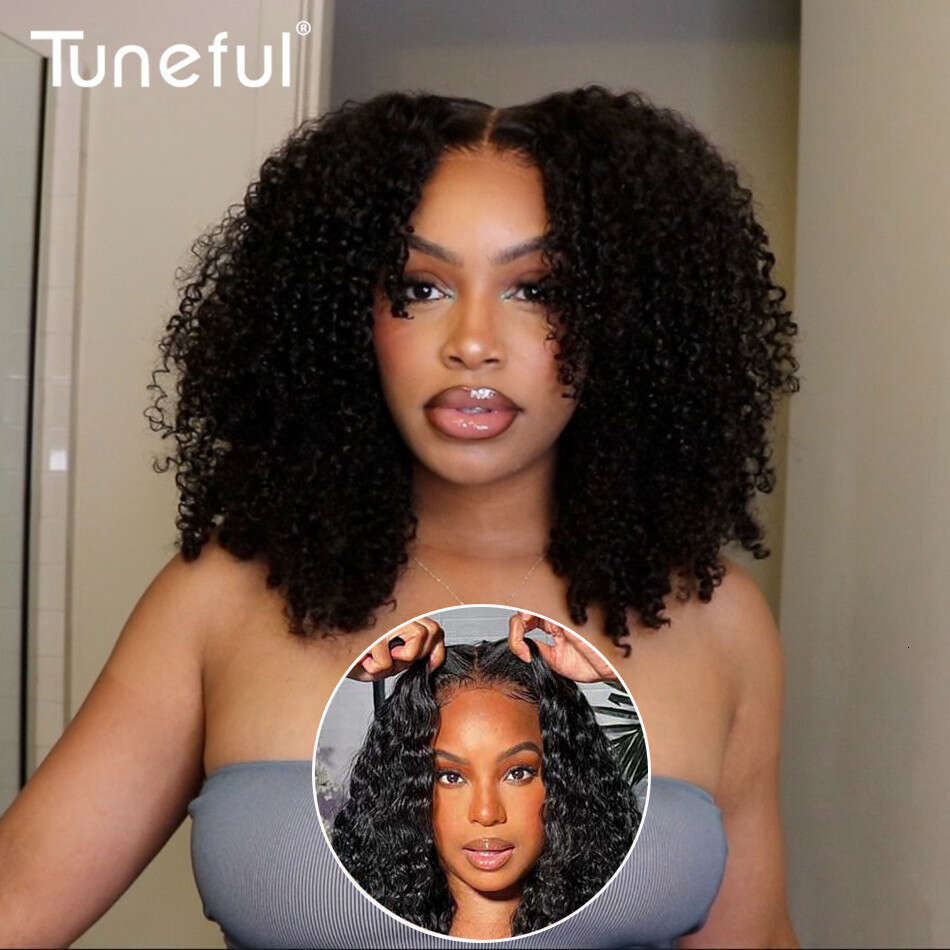 A Glueless Wigs Human Hair Ready To Wear Bleached Knots x Pre Cut HD Transparent Lace Kinky Curly