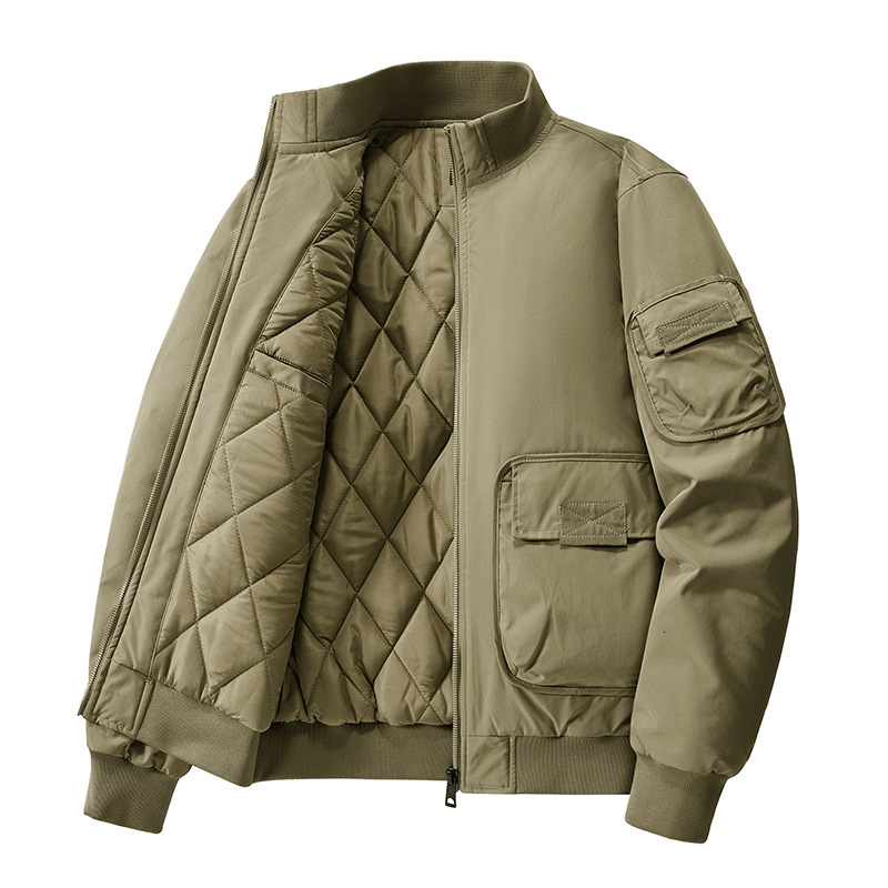 2024 new designer pilot stand up collar workwear, autumn and winter printed men's multi pocket jacket, cotton jacket