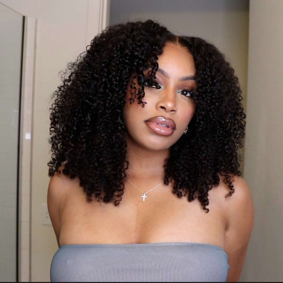 A Glueless Wigs Human Hair Ready To Wear Bleached Knots x Pre Cut HD Transparent Lace Kinky Curly