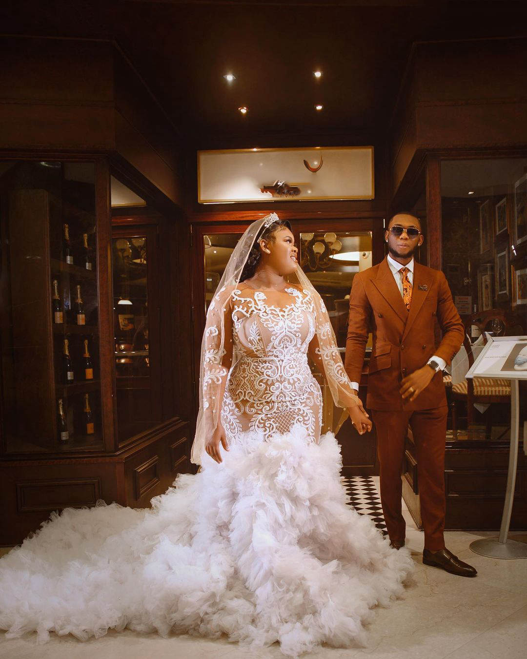 Luxury O Neck Mermaid Wedding Dresses Women Plus Size Full Sleeve Lace Bride Dresses Tiered Ruffles Bridal Gown